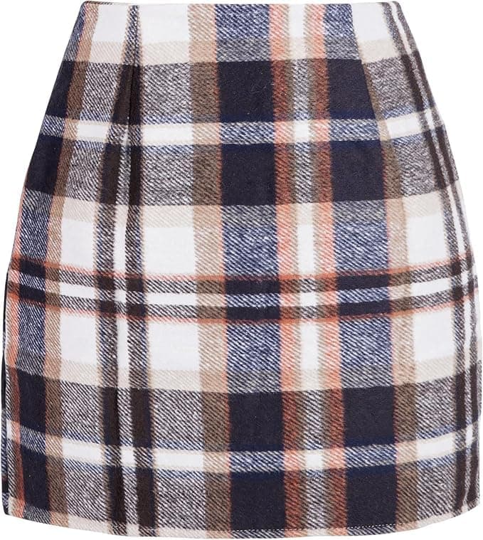 Women's High-Wasted Plaid Wool Bodycon Skirt — Brown