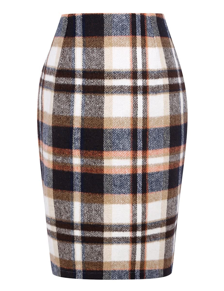 Plaid Wool Midi Skirt for Women in Fall/Winter 2024