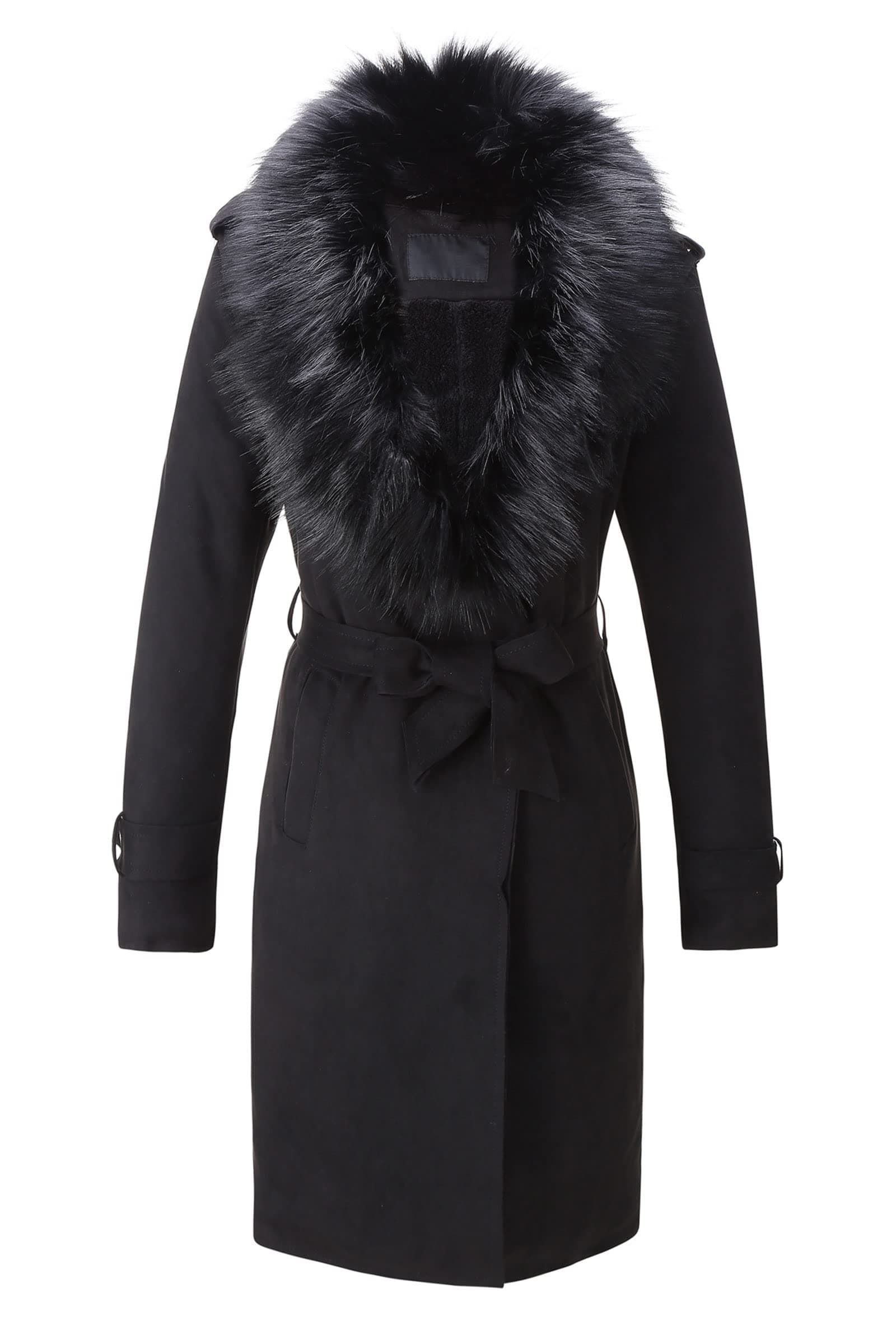 Bellivera Women's Faux Leather Trench Coat with Fleece Lining and Detachable Collar