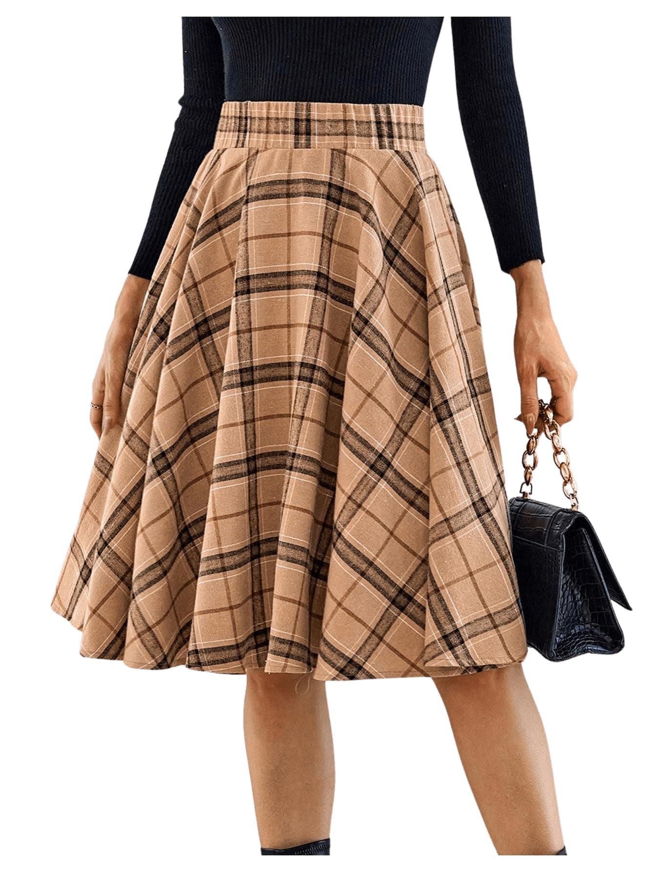 MakeMeChic High-Waisted Plaid Midi Skirt