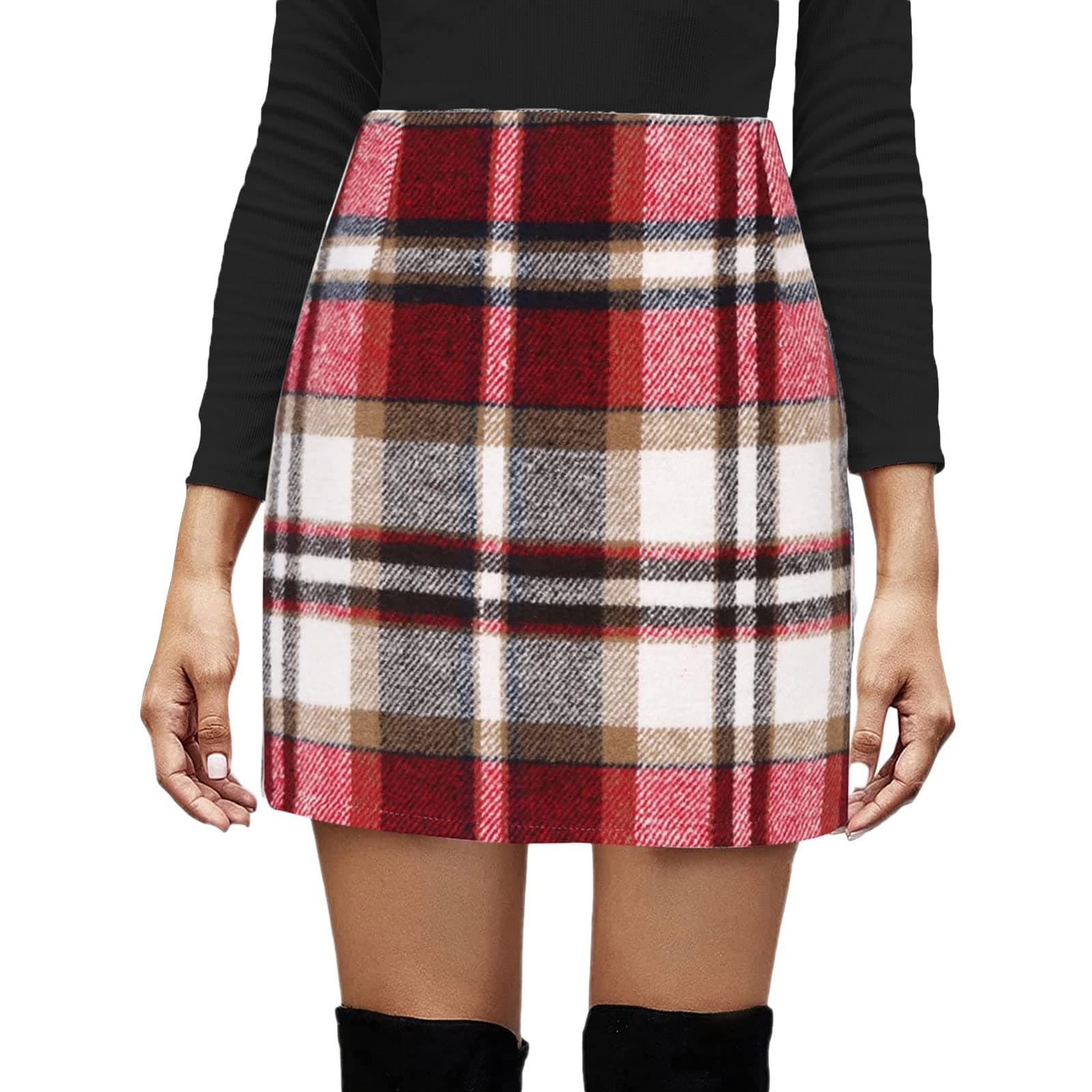SSPalu High Waisted Plaid Mini Skirts for Women Winter Bodycon
