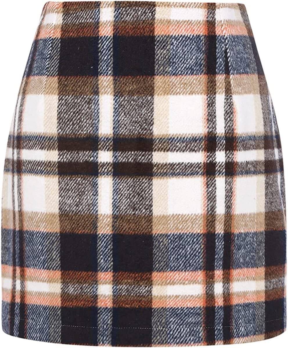 Women's High Waist Plaid Wool Mini Skirt