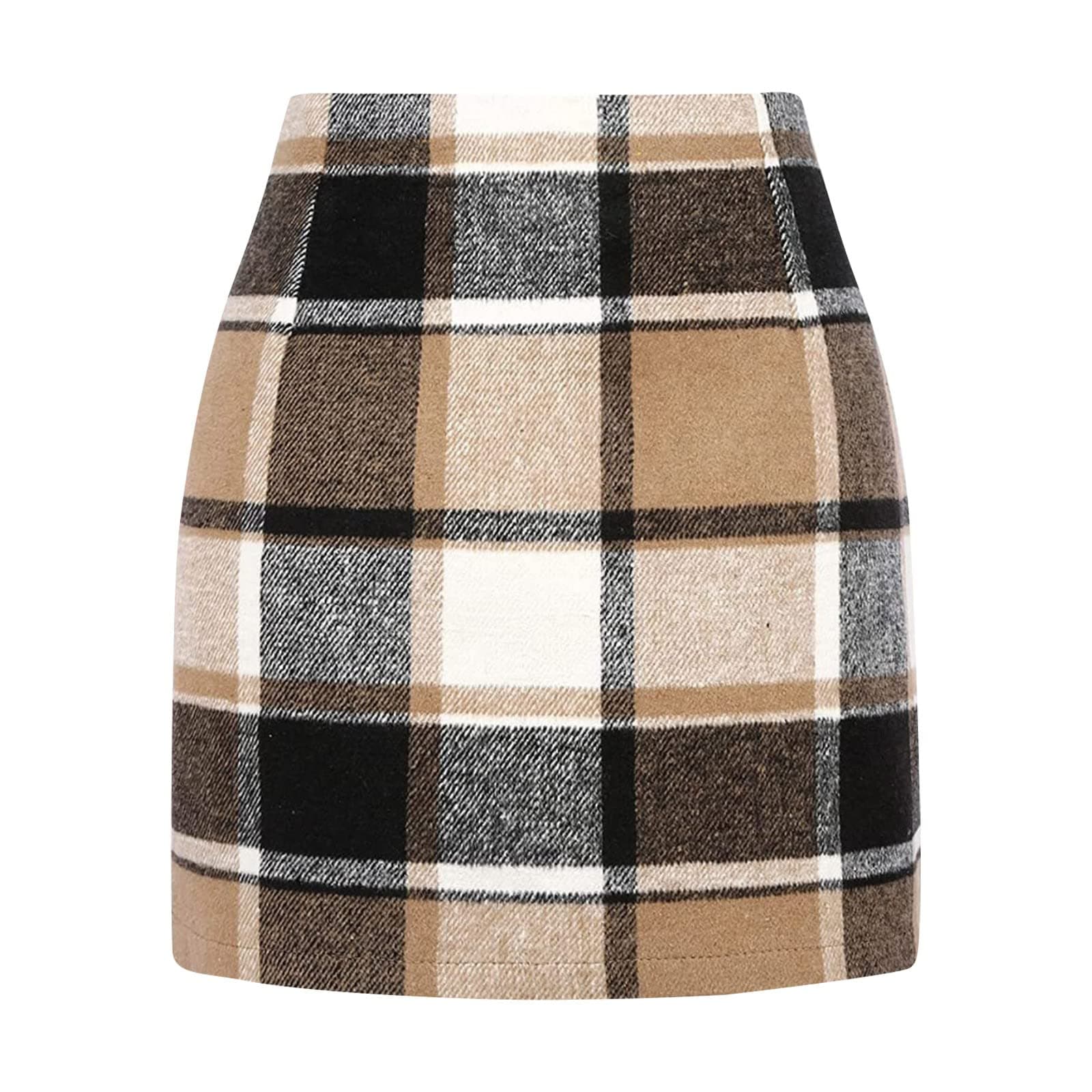 Elastic Waist Zipper Pencil Skirt: Vintage Women's Plaid Mini Above Knee Short Skirts