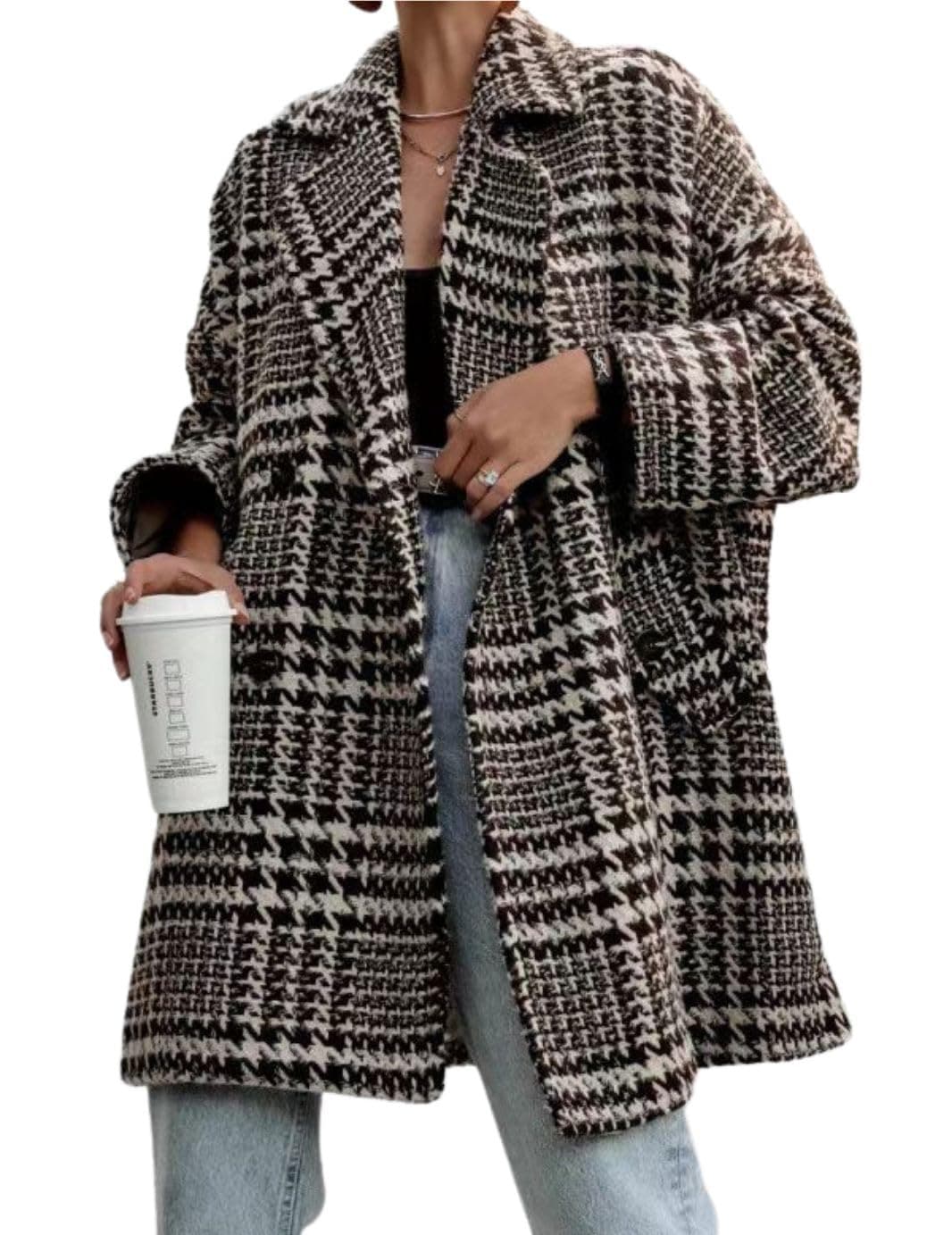 ChouYatou Women's Winter Houndstooth Wool Blend Peacoat