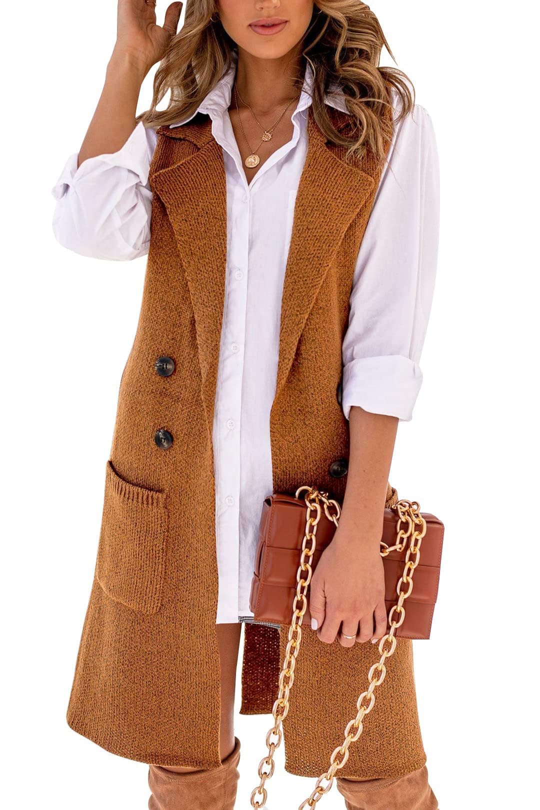 Women's Long Knit Sweater Vest for Fall and Winter