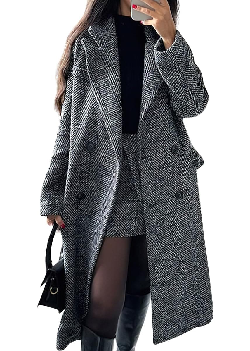 Chouyatou Women's Winter Herringbone Wool Trench Coat