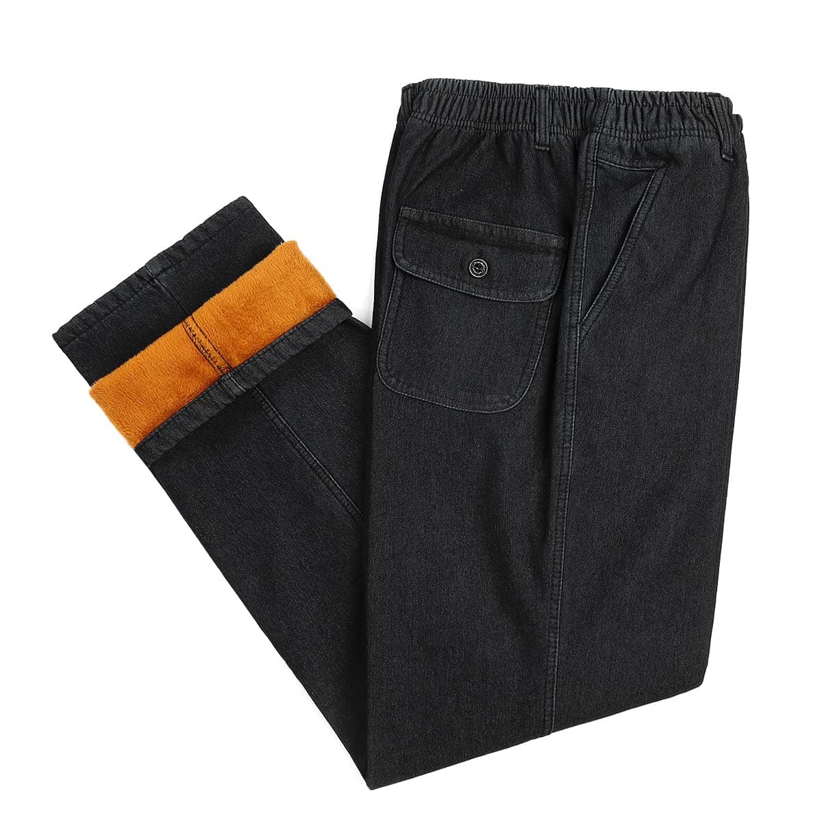 Warm Fleece Lined Jeans for Men with Elastic Waist
