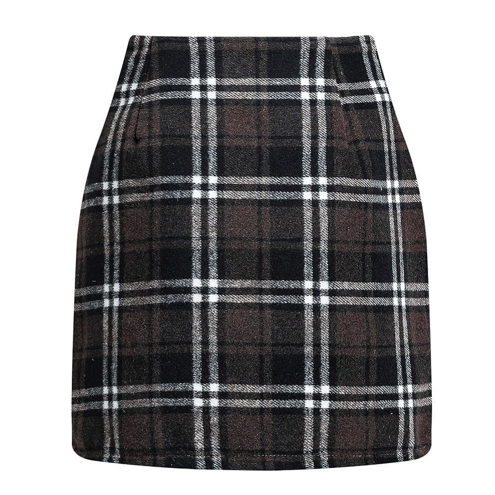 Stylish Women's High Waist Wool Plaid Mini Skirt for Fall Winter
