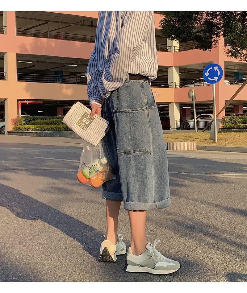 POHADON Y2K Aesthetic Baggy Jeans Shorts Vintage Grunge Streetwear Unisex