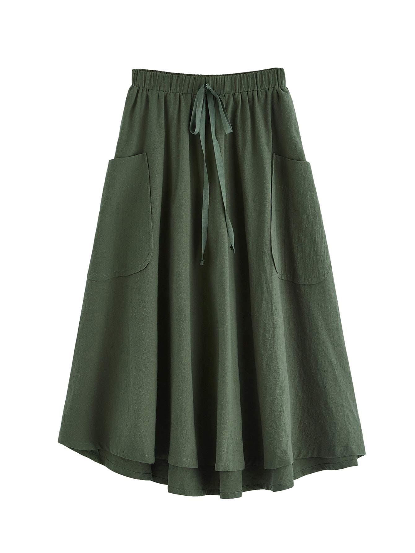SweatyRocks Women's Casual High Waist Pleated Midi Skirt with Pocket