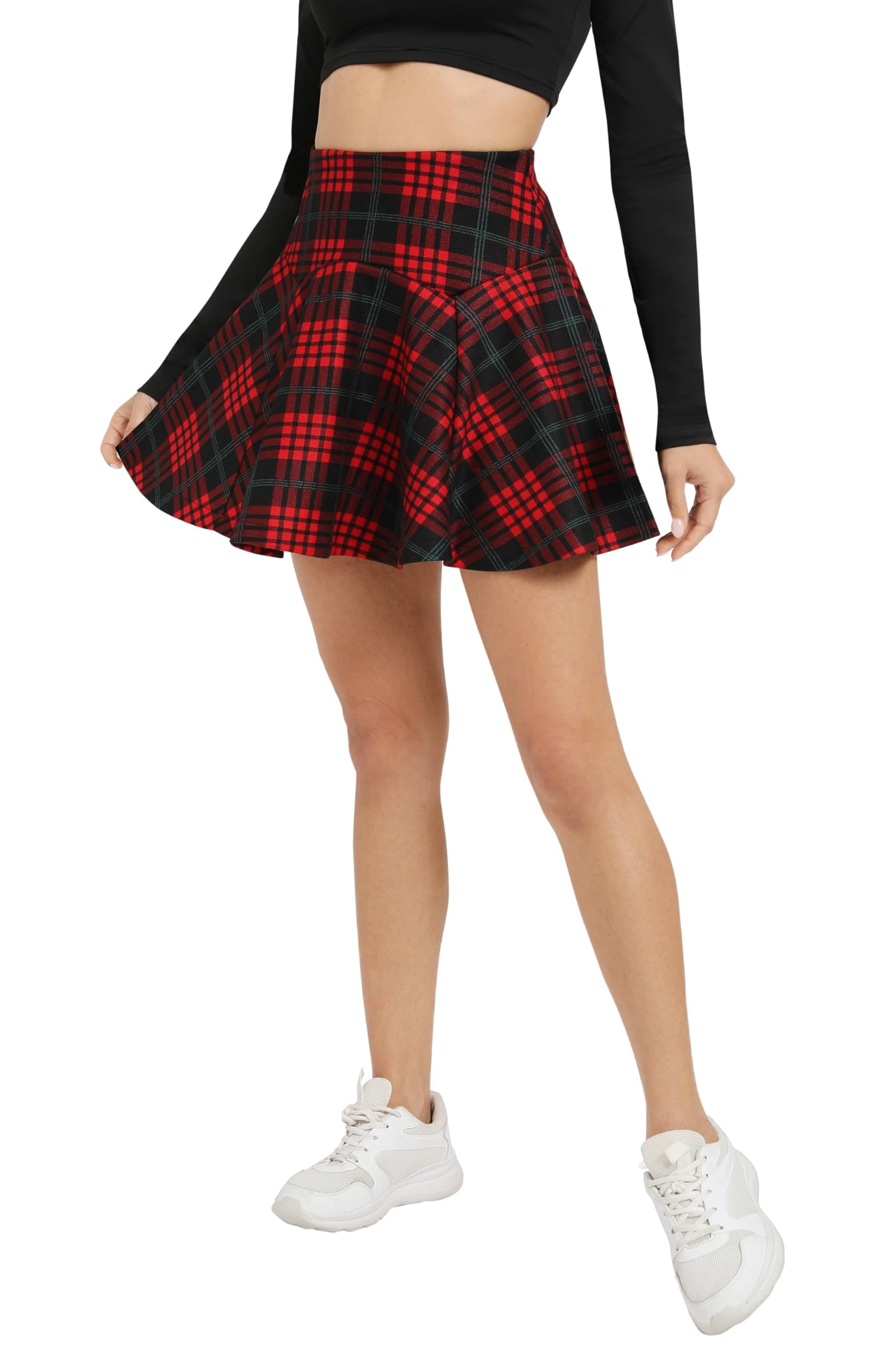 Urban CoCo Women's Vintage Elastic Waist Plaid Flared Mini Skirt