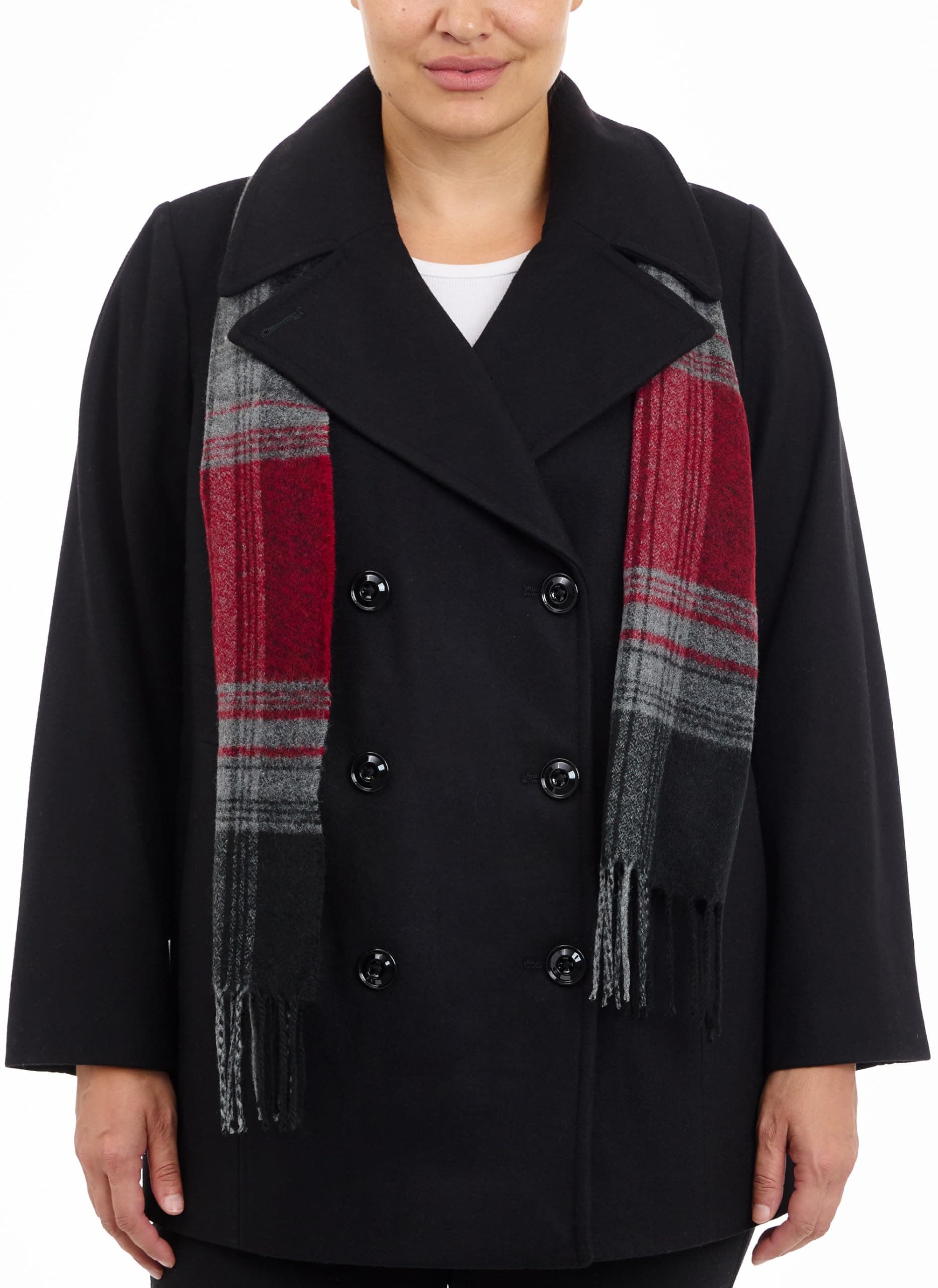 Women's Plus-Size LONDON FOG Double Breasted Peacoat with Scarf