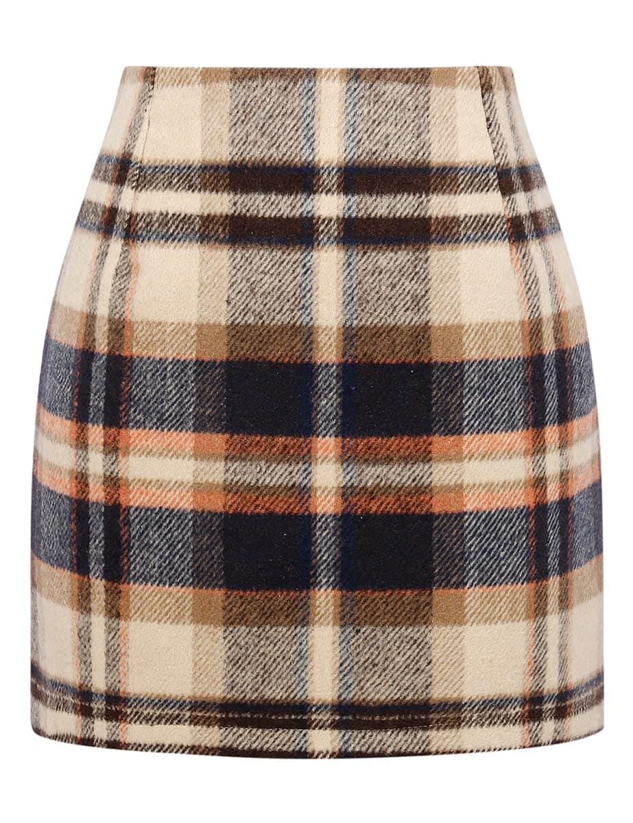 Women's High Waist Plaid Pencil Mini Skirt