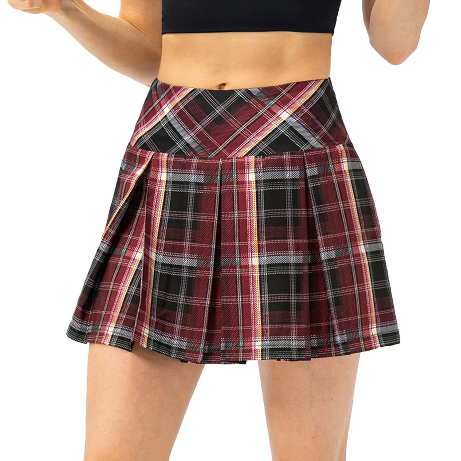 Amxiway Women's Pleated Mini Plaid Skort for Tennis & Golf