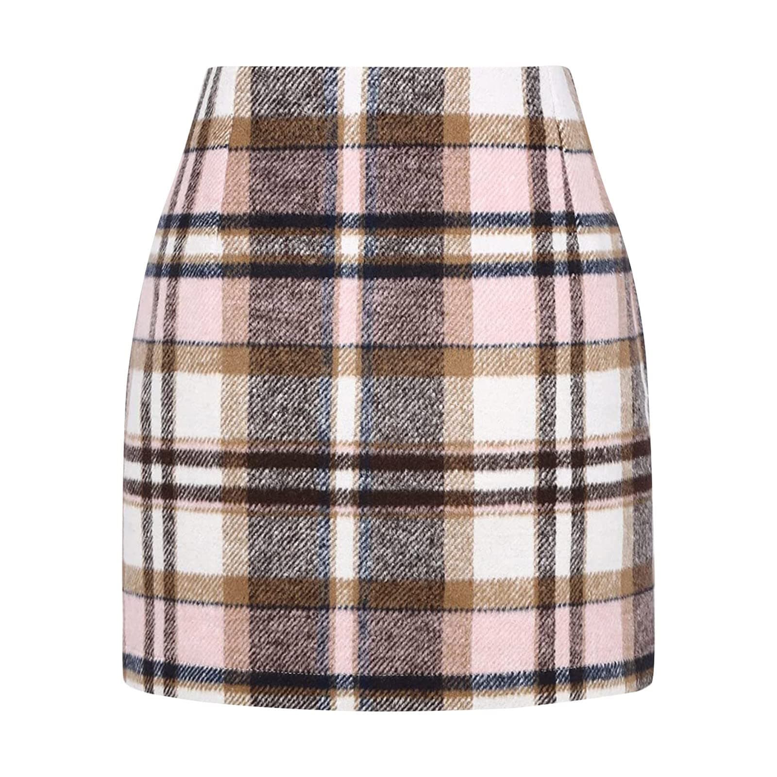 AMDBEL High-Waist Plaid Wool Pencil Skirt for Women