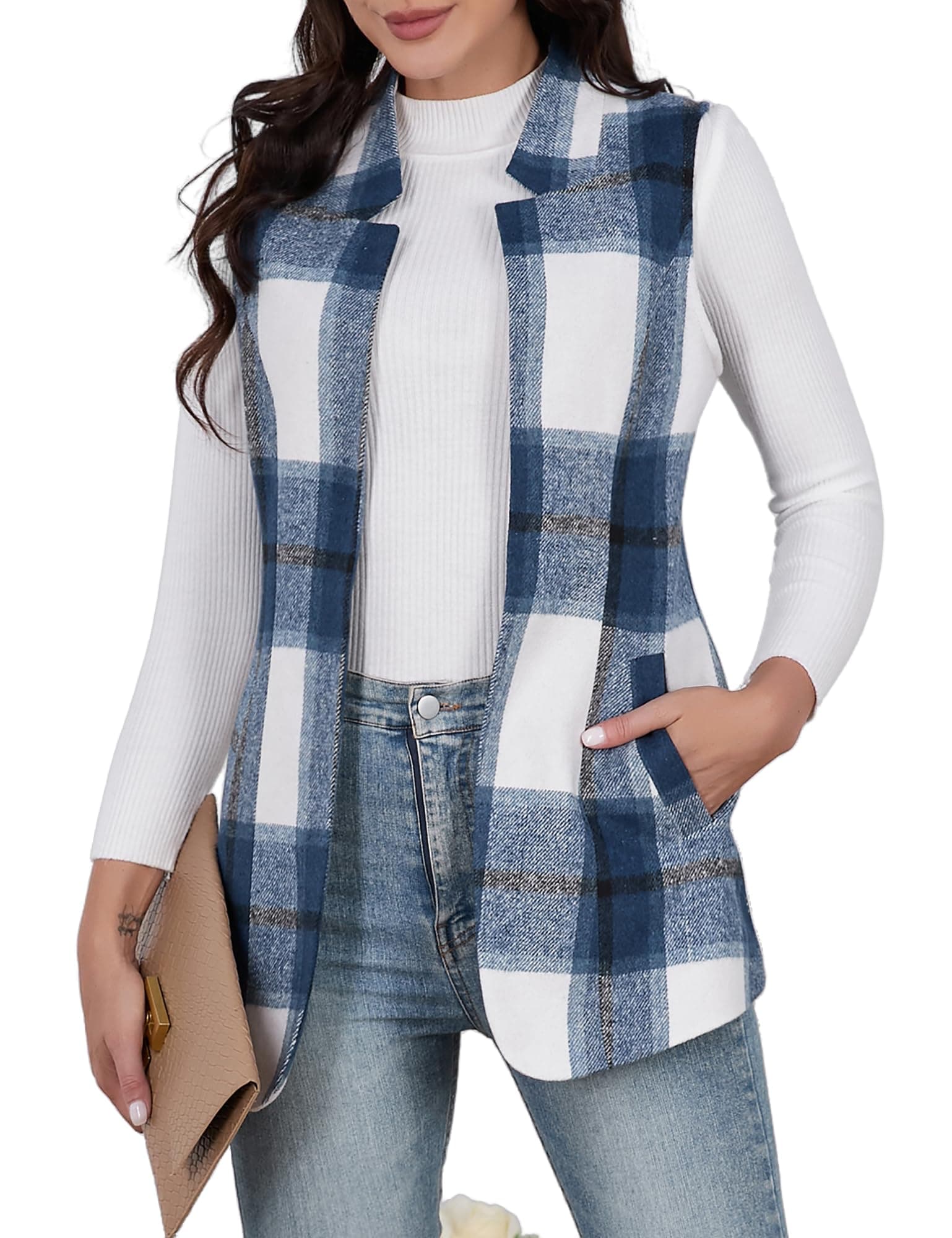 Wool Plaid Sleeveless Vest for Women - Casual Fall/Winter Outwear