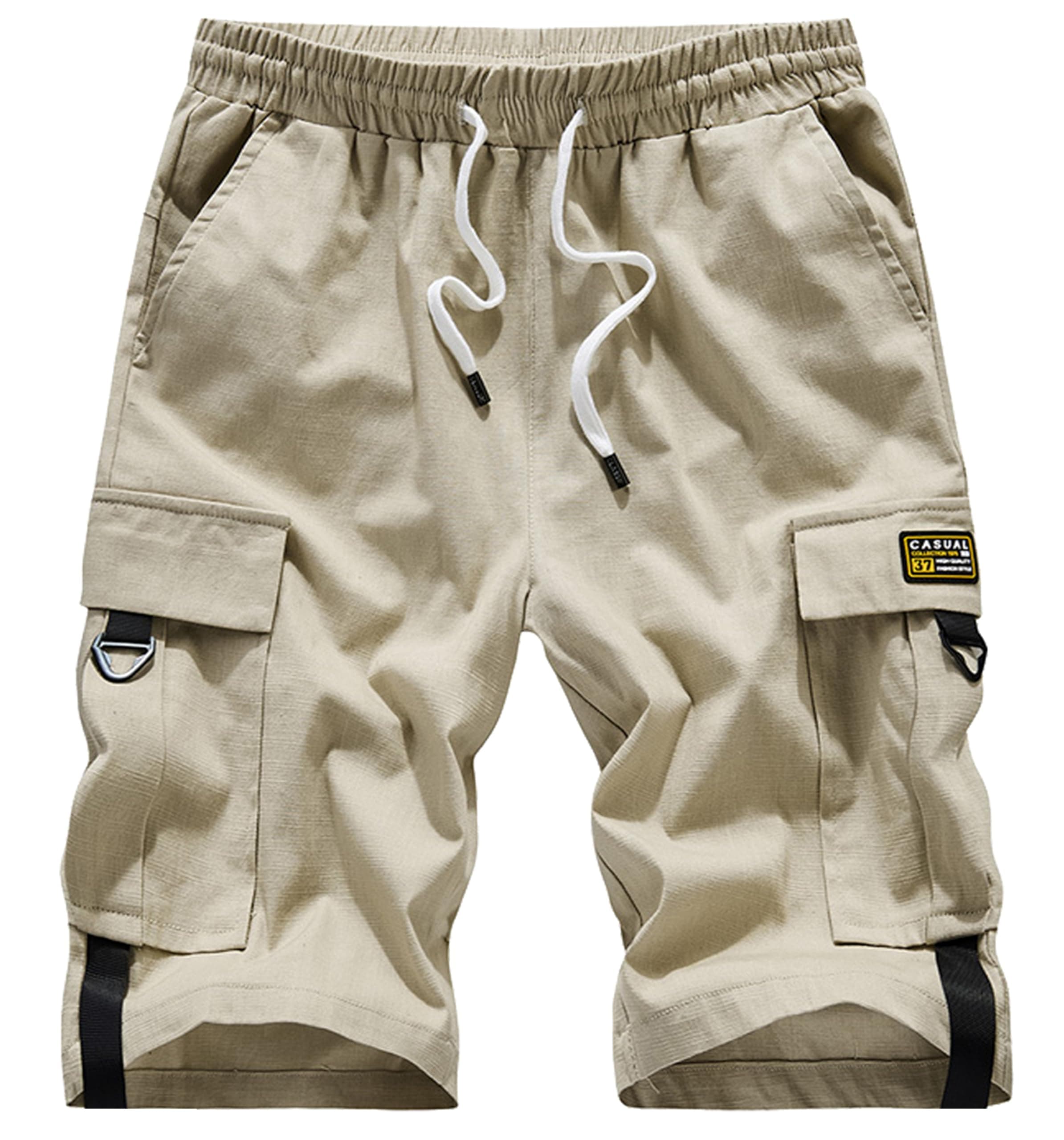 VTUAOL Men's Cargo Shorts with Elastic Waist and Multiple Pockets