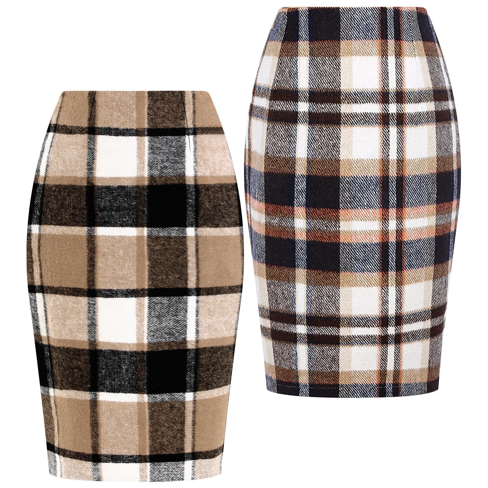 2-Pack Women's Wool Plaid Midi Skirts for Fall/Winter 2024