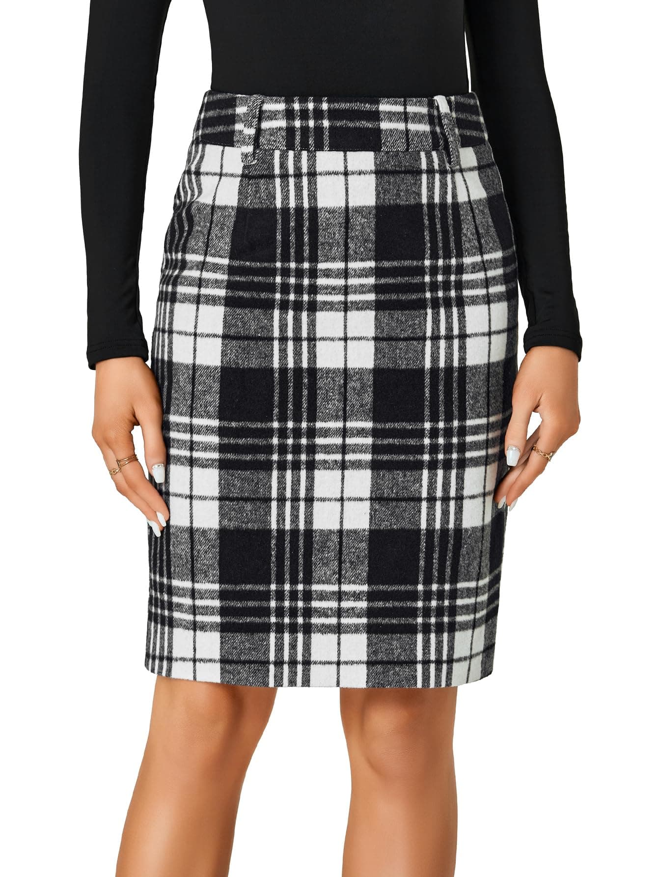 LYANER Women's Elegant Plaid Zippered High Waist Midi Skirt
