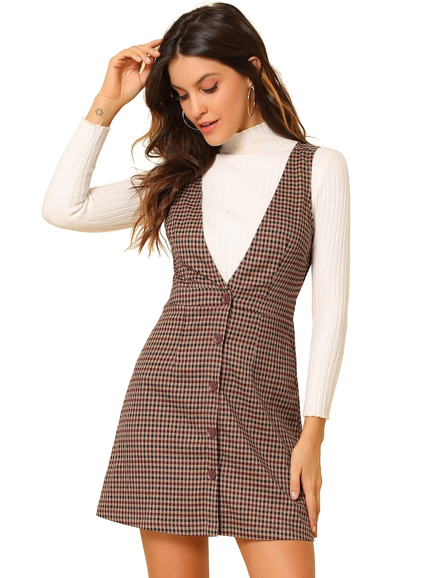 Women's Halloween Plaid Houndstooth Overalls Dress