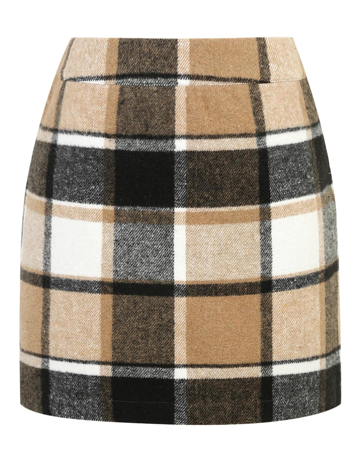 Womens Wool Plaid Mini Skirt with High Elastic Waist for Fall/Winter
