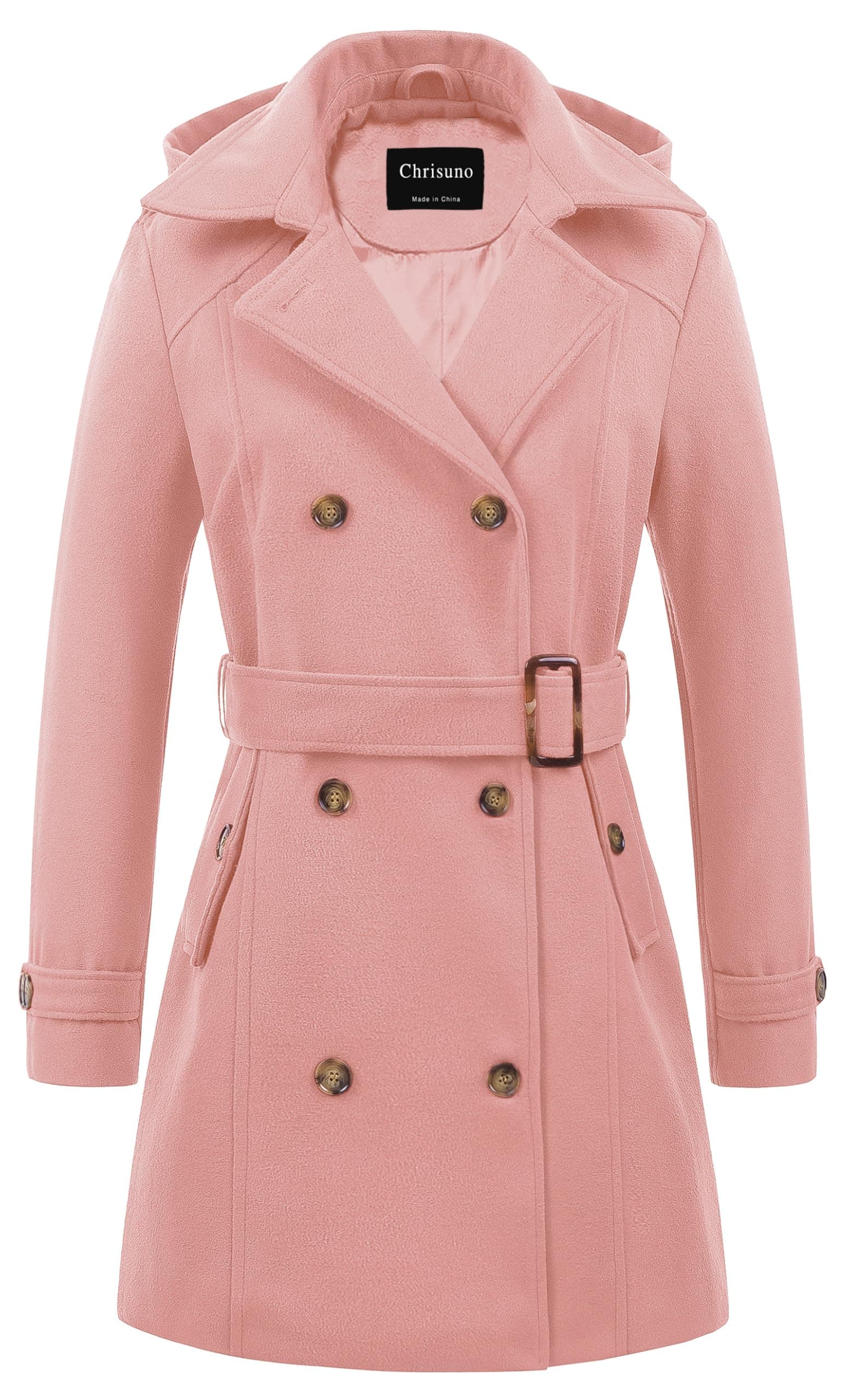 Chrisuno Women's Double Breasted Hooded Pea Coat