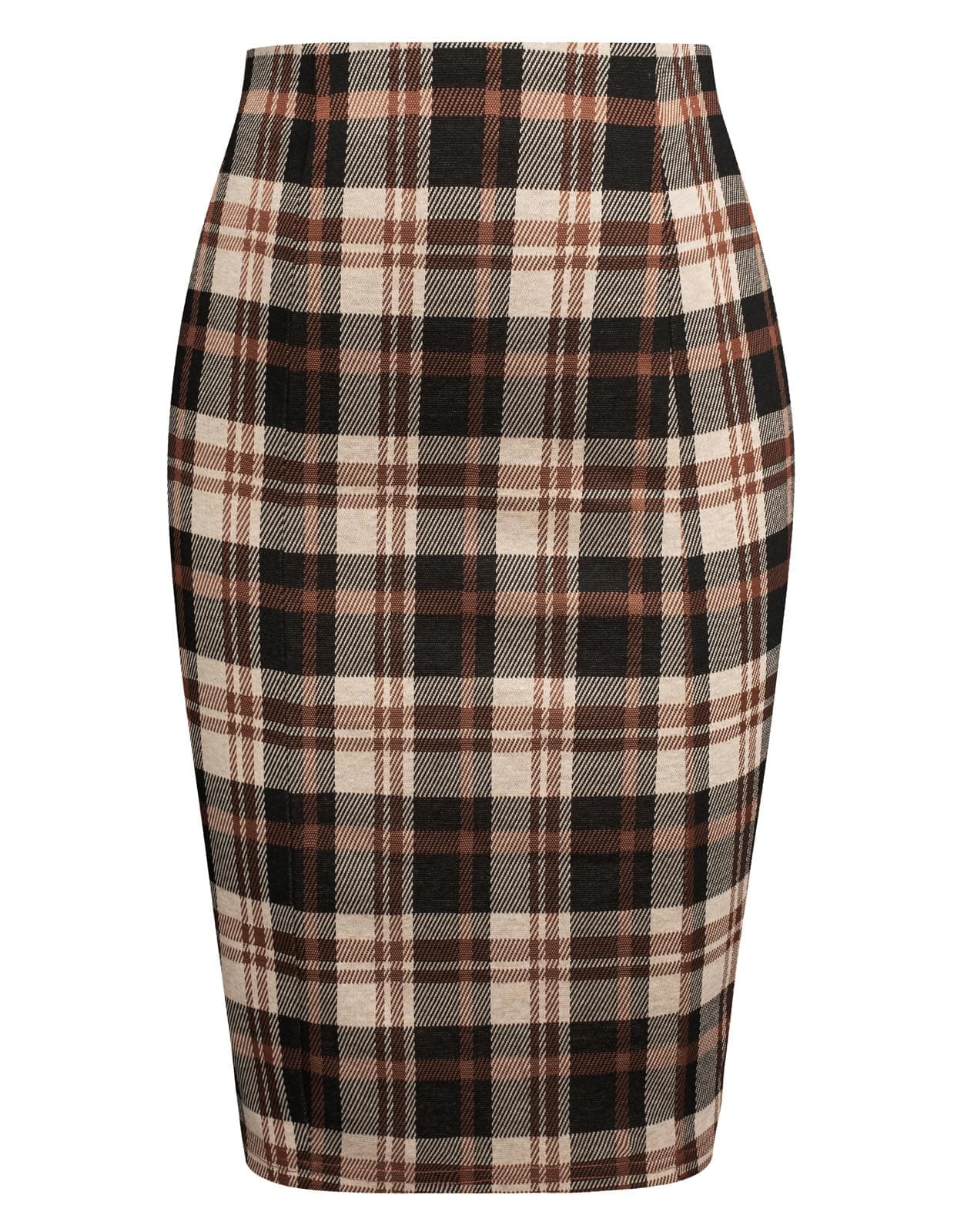 Women's Kate Kasin Knee-Length Elastic Waist Stretch Plaid Business Skirt
