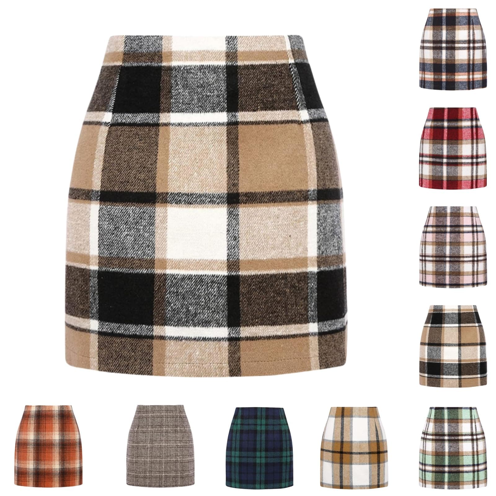 Womens High Waist Plaid Wool Bodycon Mini Skirt Casual Stretch Flannel