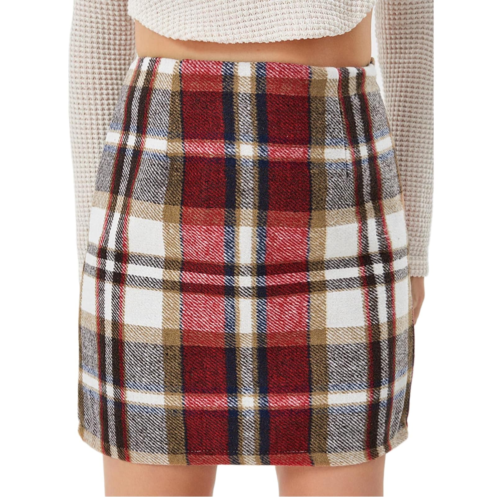 Scacto Women's Casual High Waist Plaid Wool Mini Skirt