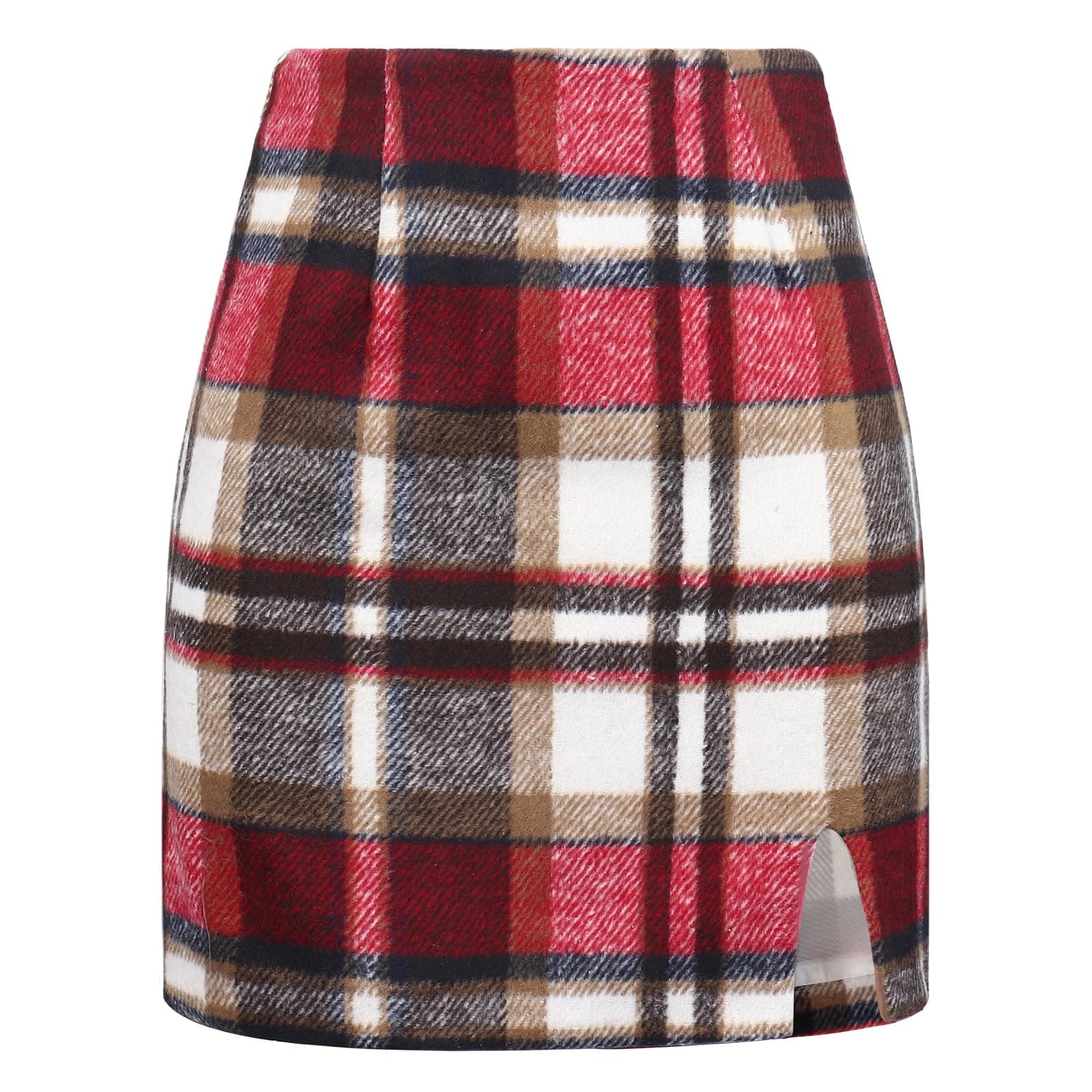 Ibeauti Women's High Waist Plaid Mini Pencil Skirt with Side Split