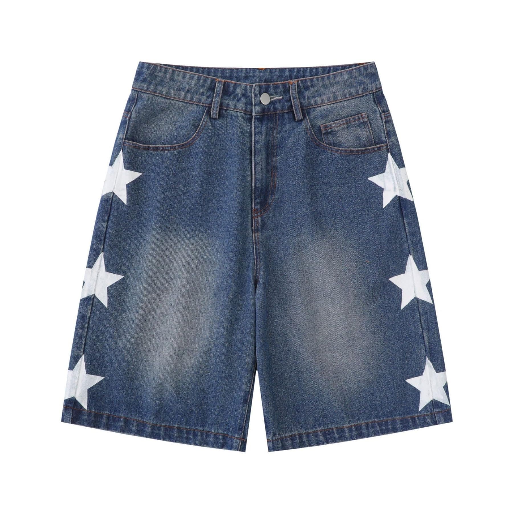 QJK Y2K Oversized Star Wash Jean Shorts