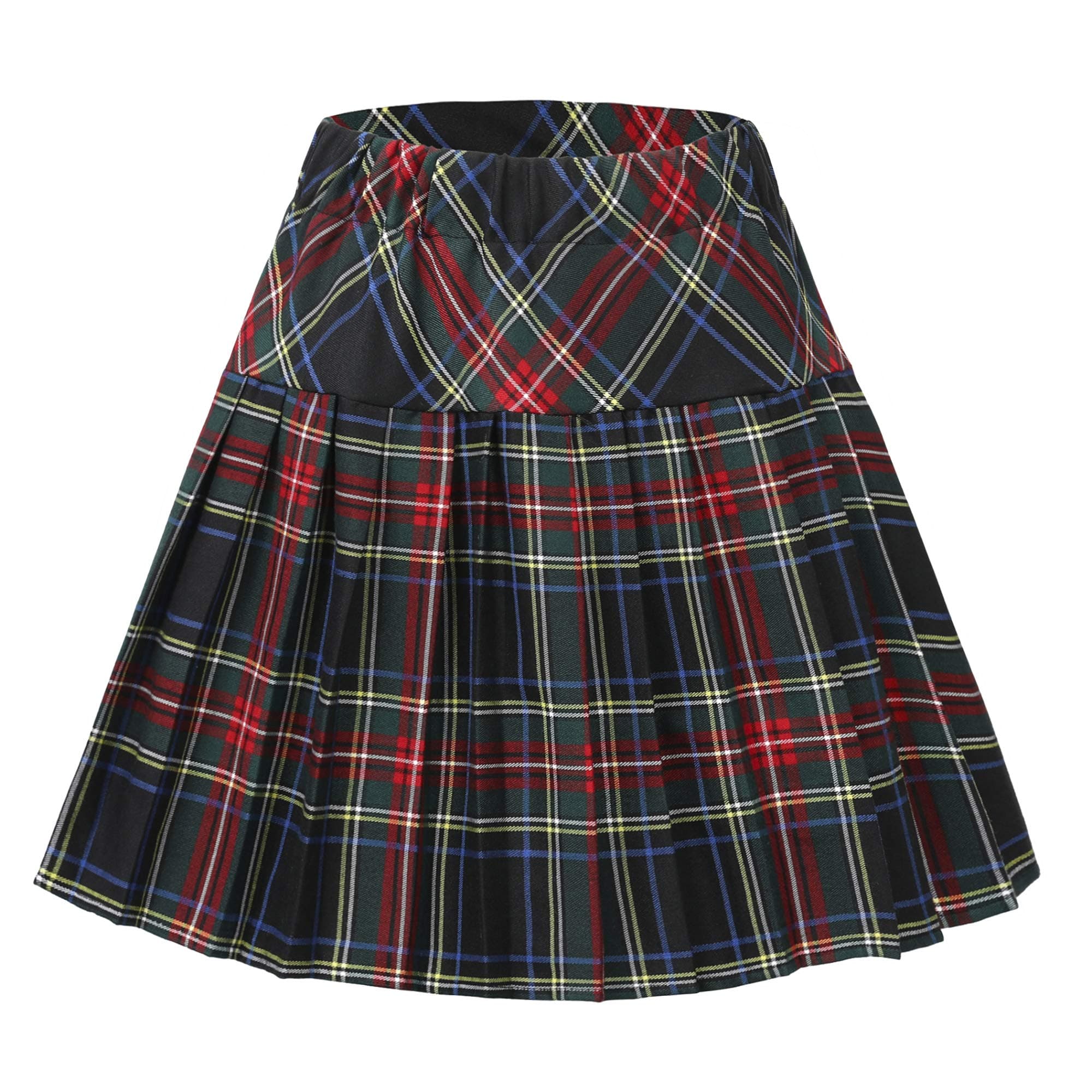 EXCHIC Women's High Waist Tartan Pleated Mini Skirt Plaid Skater Style