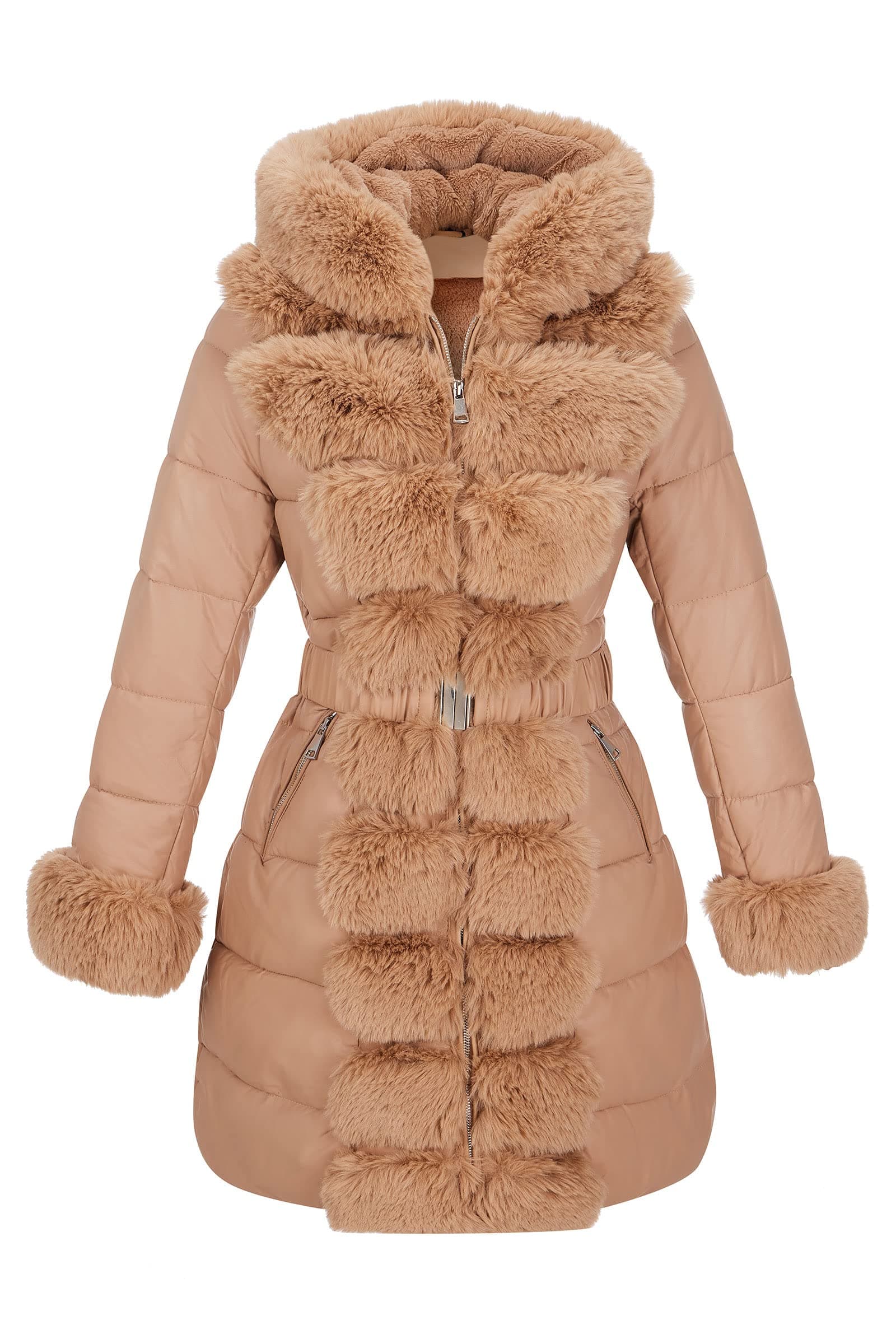 RISISSIDA Women's Warm Puffer Coat with Long Fur Collar Cold-Resistant