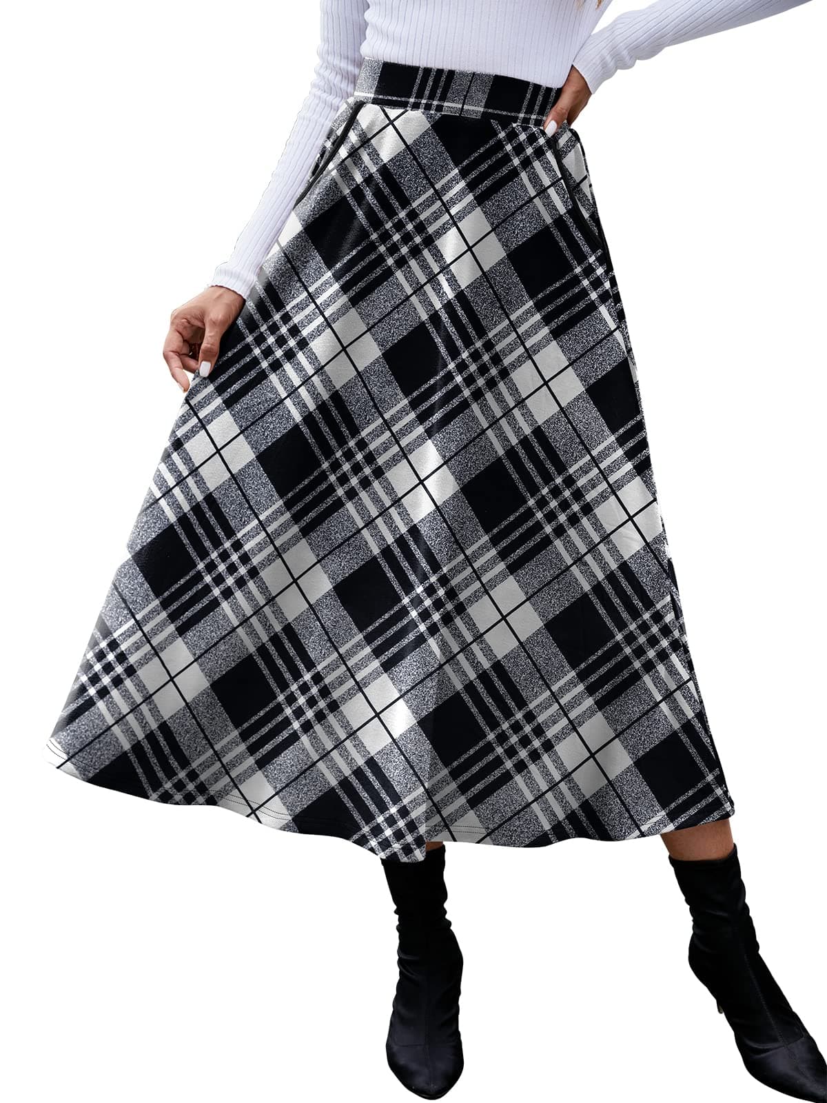 HUSKARY Plaid Midi Skirt for Women 2025 Fall Winter