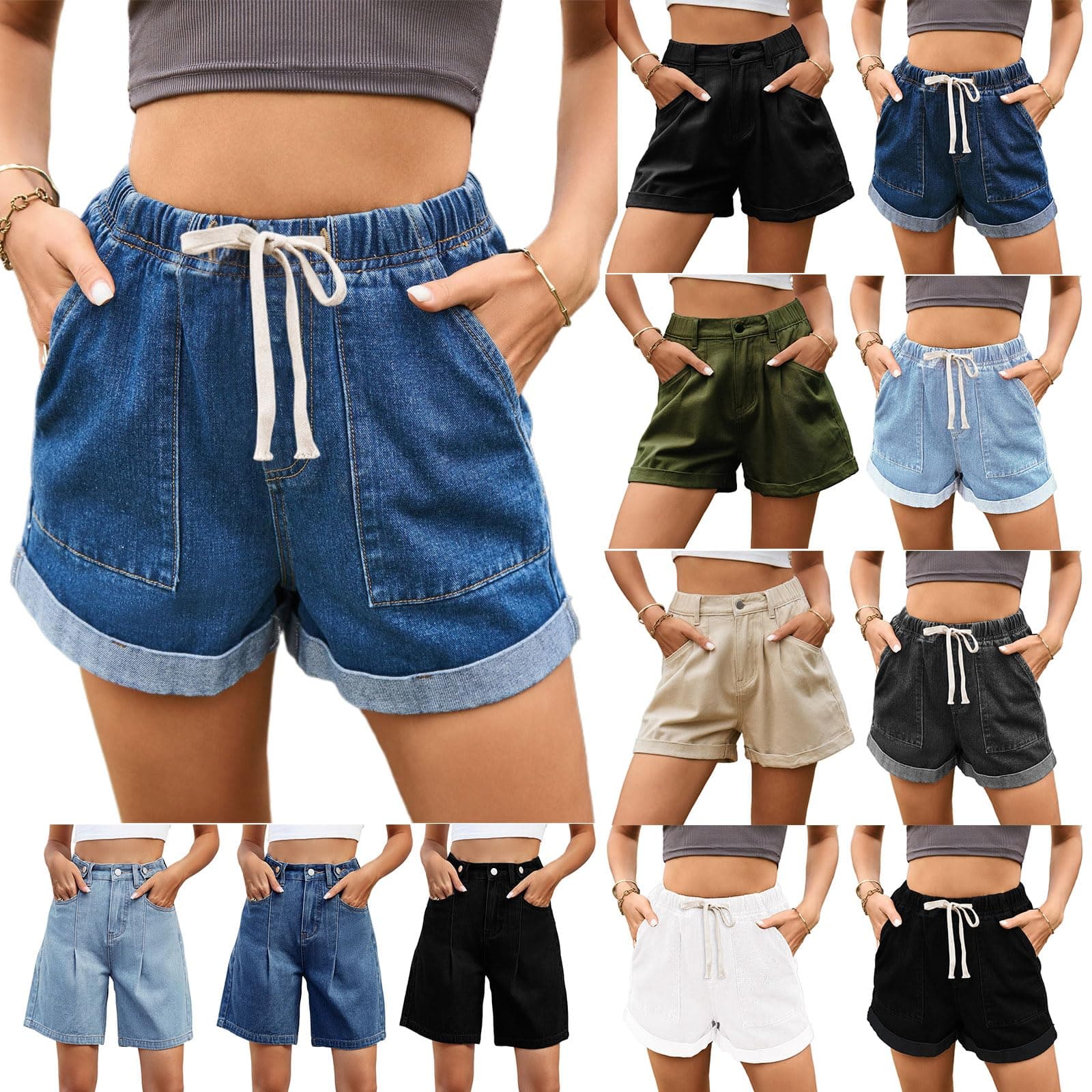 High waist denim shorts with pockets for women
