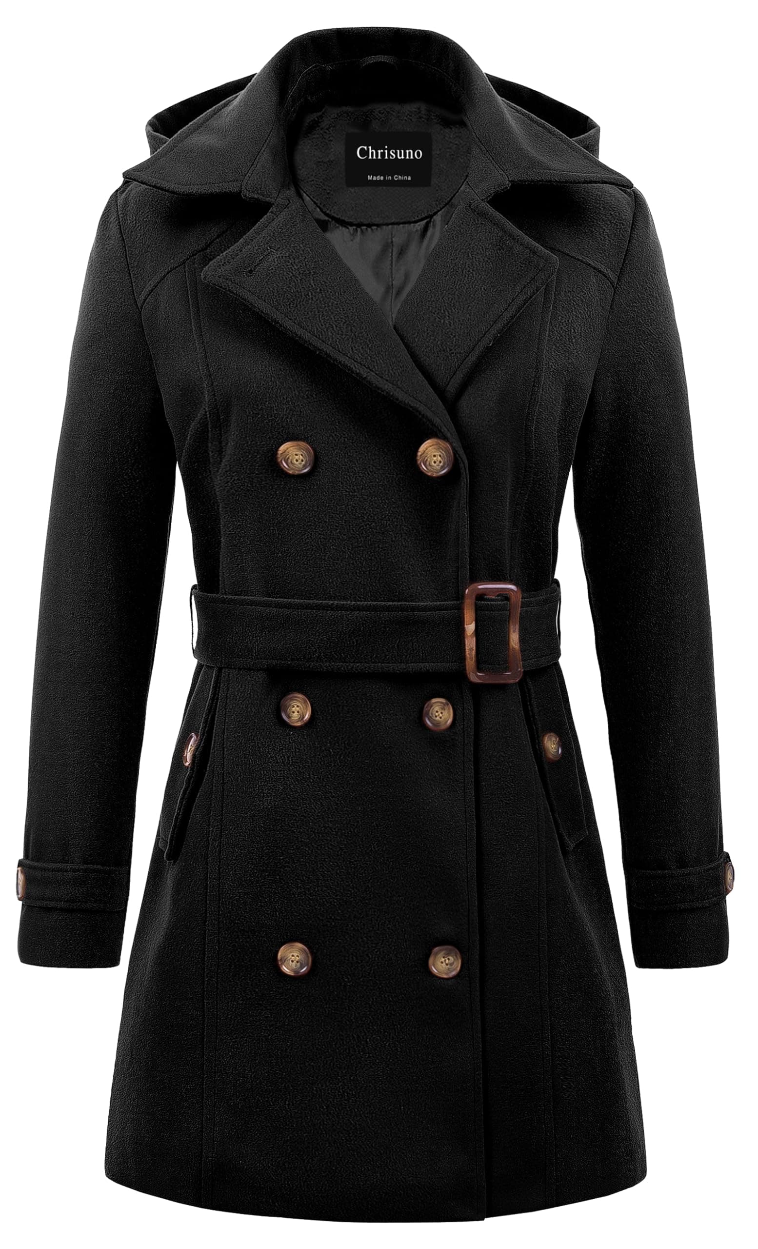 Chrisuno Women's Double Breasted Hooded Pea Coat