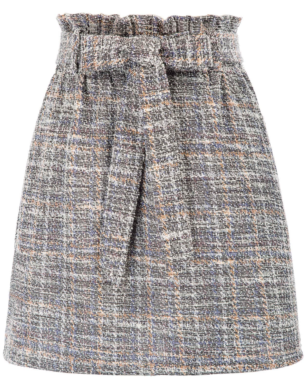 KANCY Women's Casual High Waist Plaid Tweed Mini Skirt with Pockets
