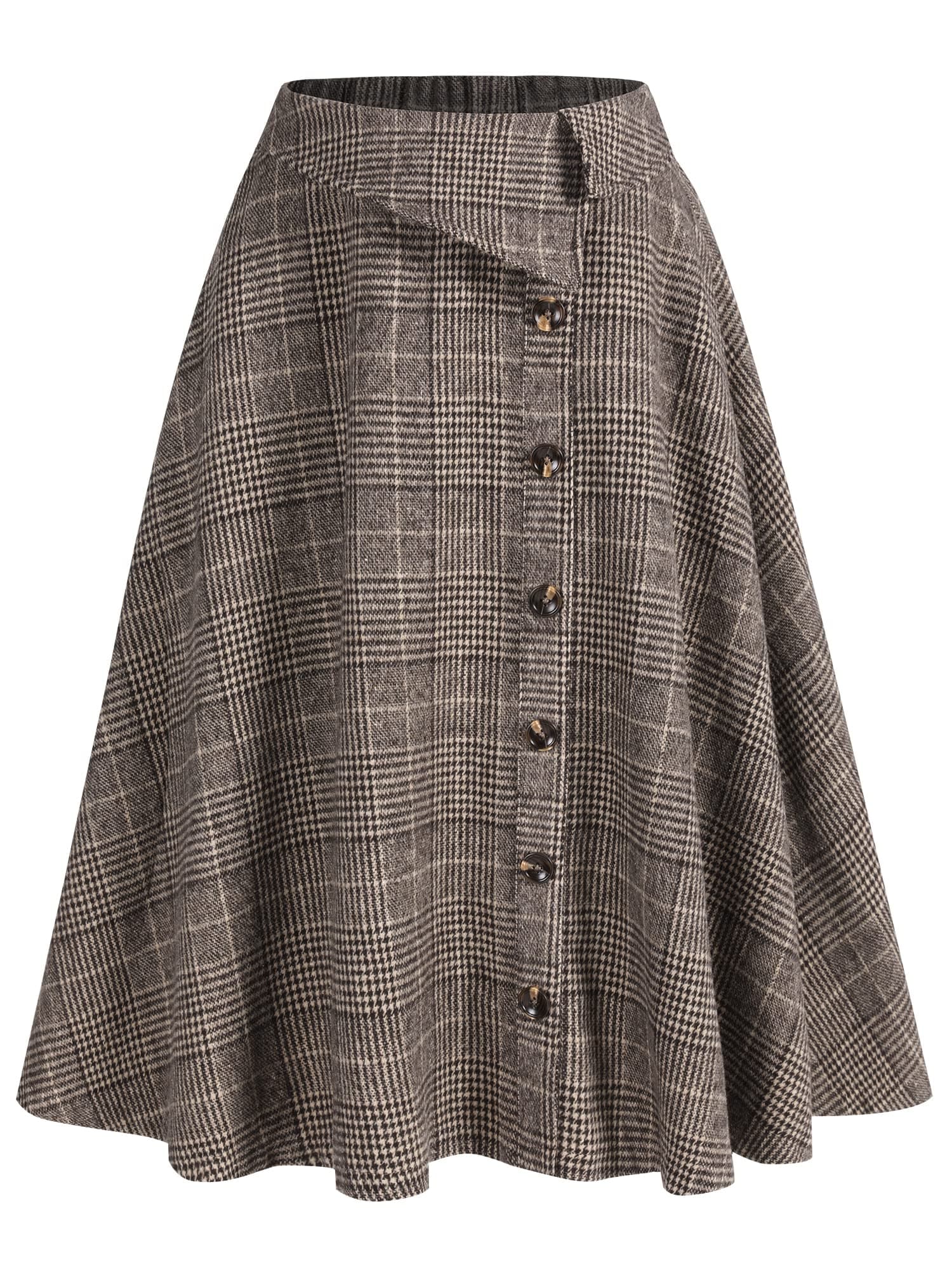 ZAFUL Women's Winter Plaid A-Line Midi Skirt with Pockets
