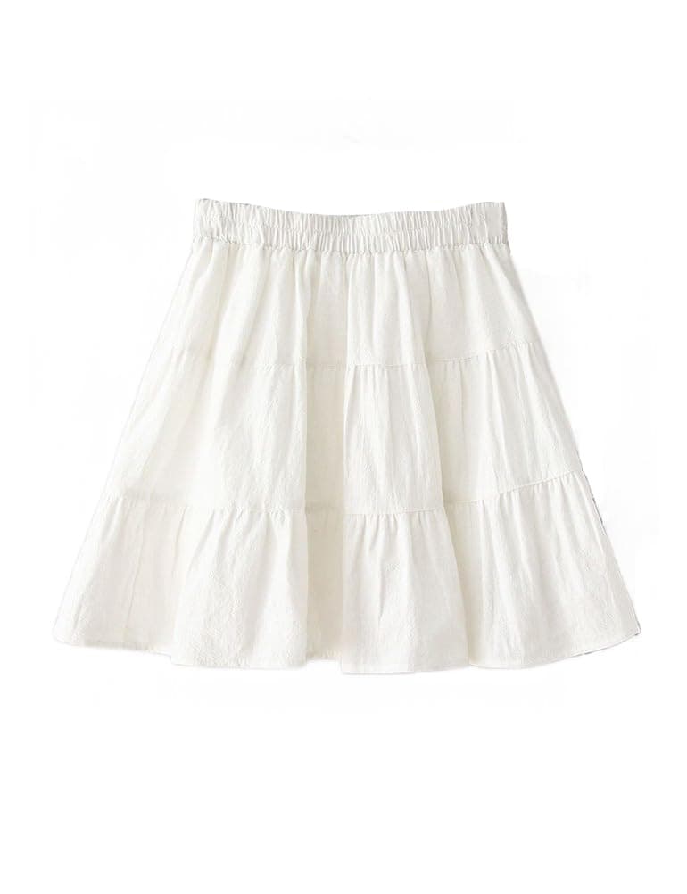 White Linen Mini Skirt 2024 Summer High Waisted A Line Tiered Pleated Cute Short Skirt for Women