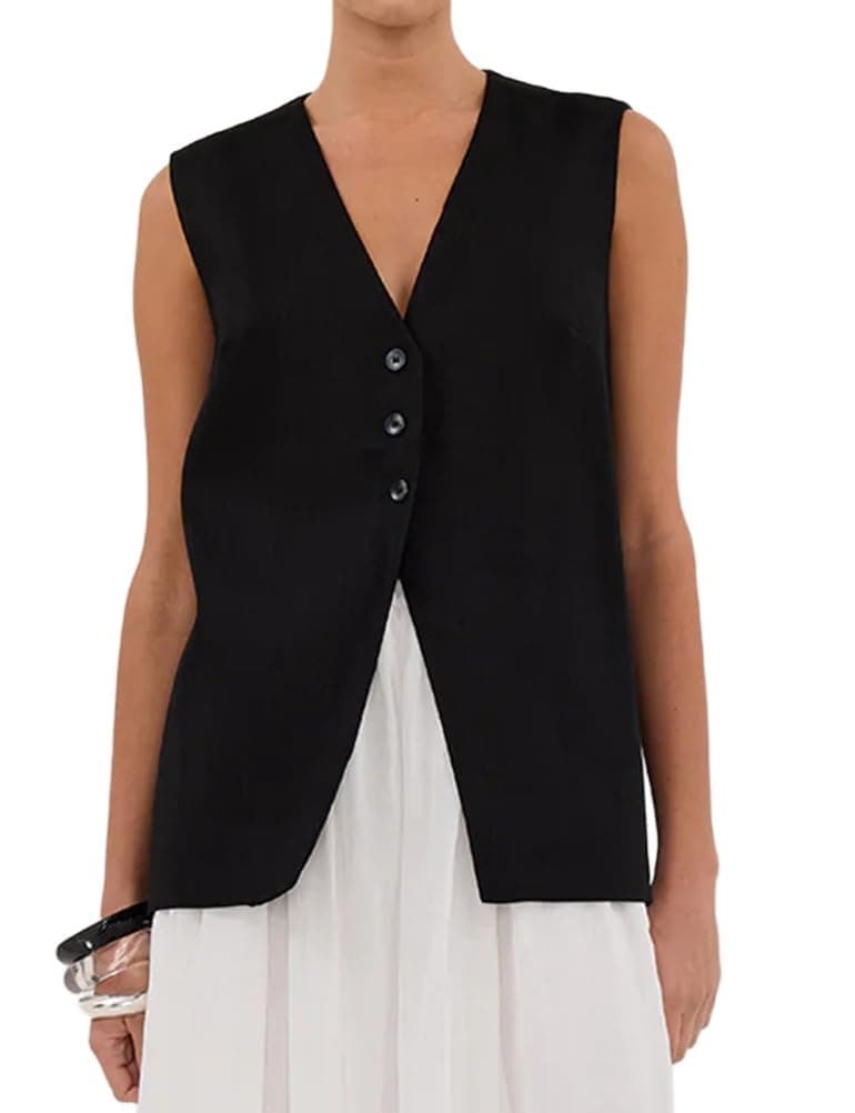 IDEALSANXUN Women's Lightweight Linen Blazer Vest Top for Spring Summer