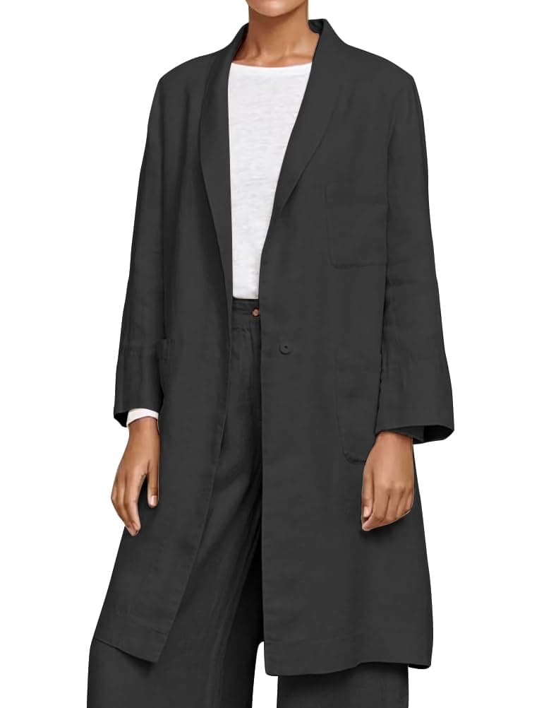 Womens Cotton Linen Blazer Casual Lightweight Spring Jacket