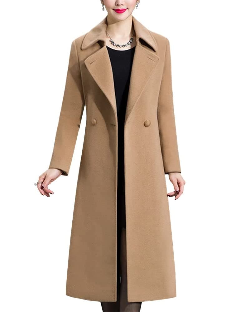 Vintage Style Long Wool Pea Coat for Women