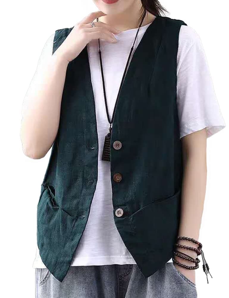 Cotton Linen Women's Sleeveless Vest Fashion Casual Blazers