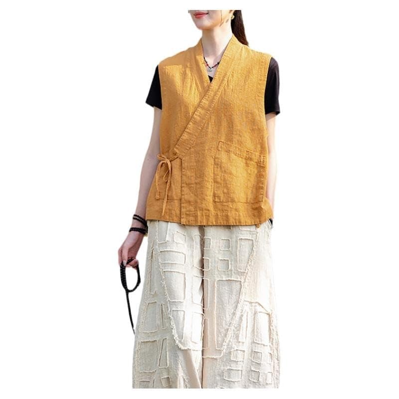 LUZU JUNU Women's Lightweight Cotton Linen Sleeveless Blazer Vest