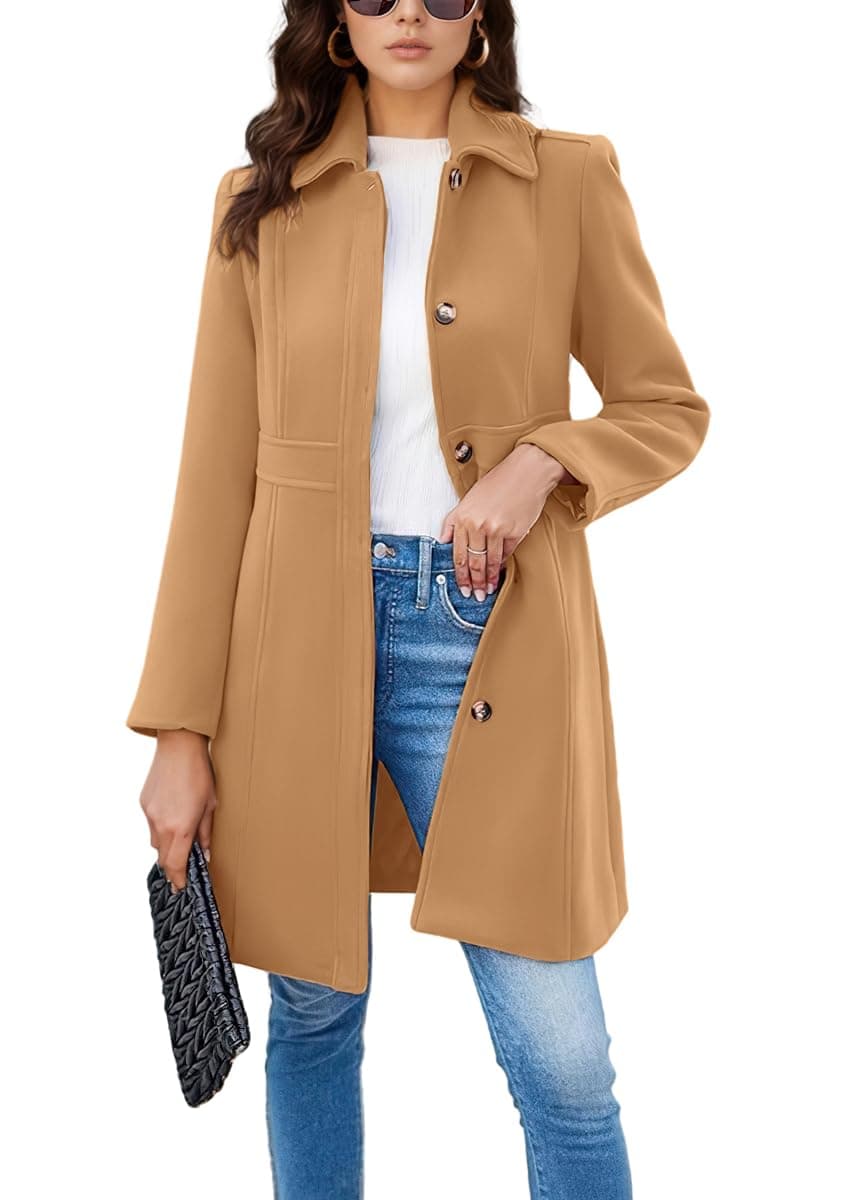 Chouyatou Women's Wool Blend Trench Coat Winter Casual