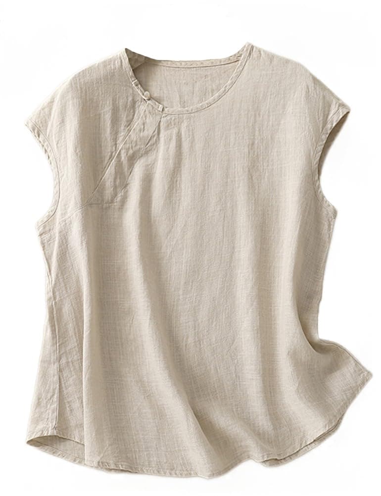 Women's Cotton Linen Sleeveless Blouse Casual Lightweight Vest for Summer