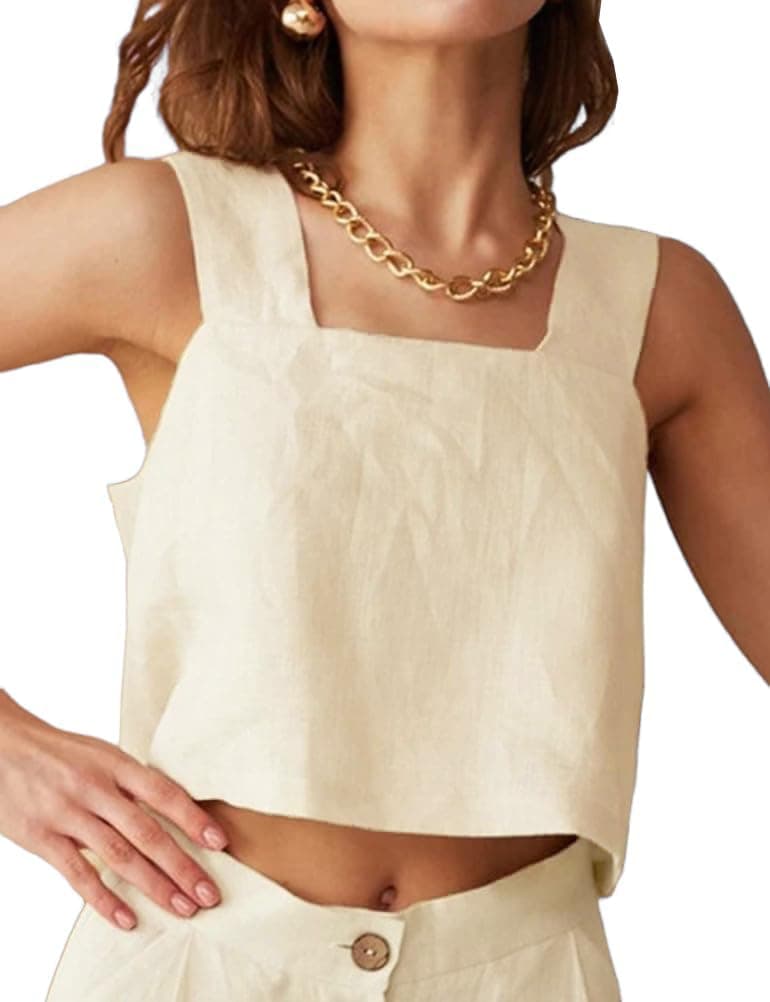 IDEALSANXUN Women's Summer Linen Square Neck Tank Top