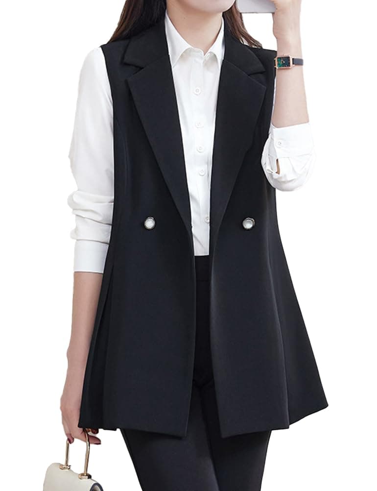 IDEALSANXUN Women's Casual Notch Lapel Sleeveless Blazer Jackets