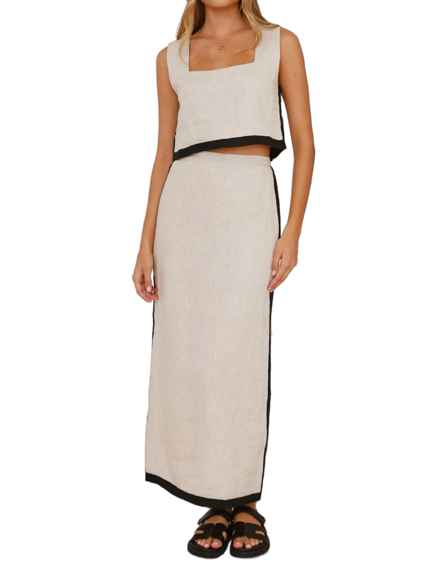 IDEALSANXUN Women's Summer Linen Tank Top & Maxi Skirt Set