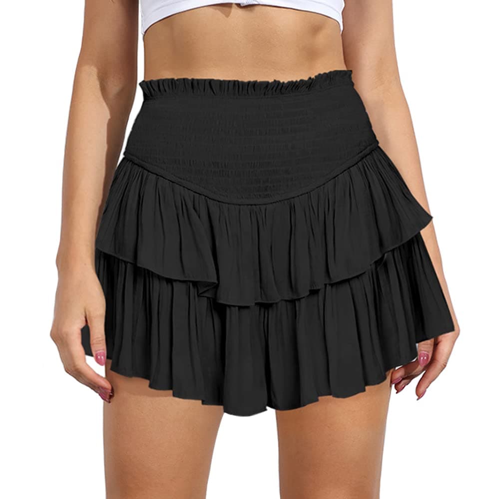 MiiVoo Women's High Waist Flowy Mini Skirt with Ruffle Detail